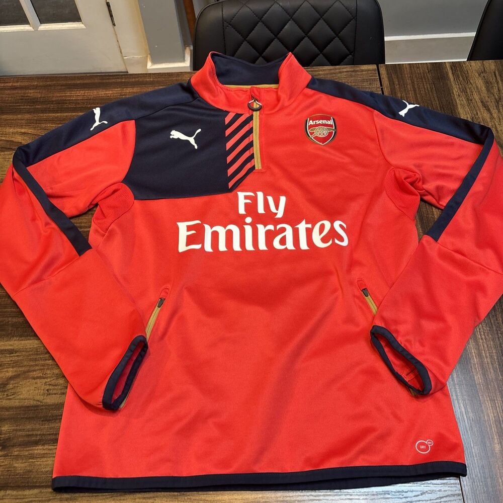 PUMA Men's Large Arsenal Fly Emirates Pre-Match Soccer Jersey Red EUC